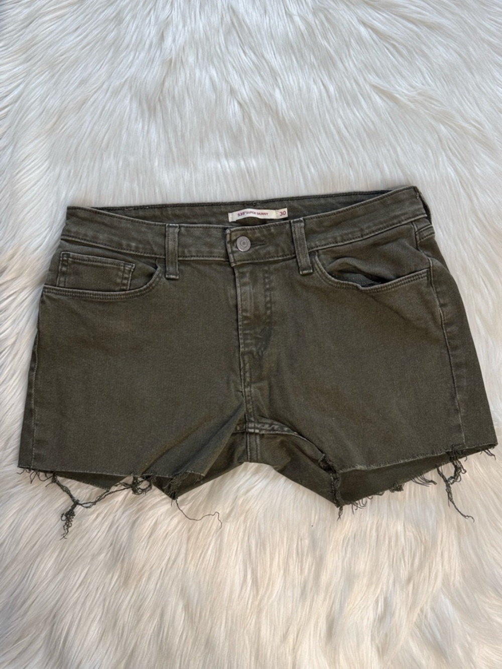 Levi’s Olive Green 535 30” Super Skinny Denim Cut Offs